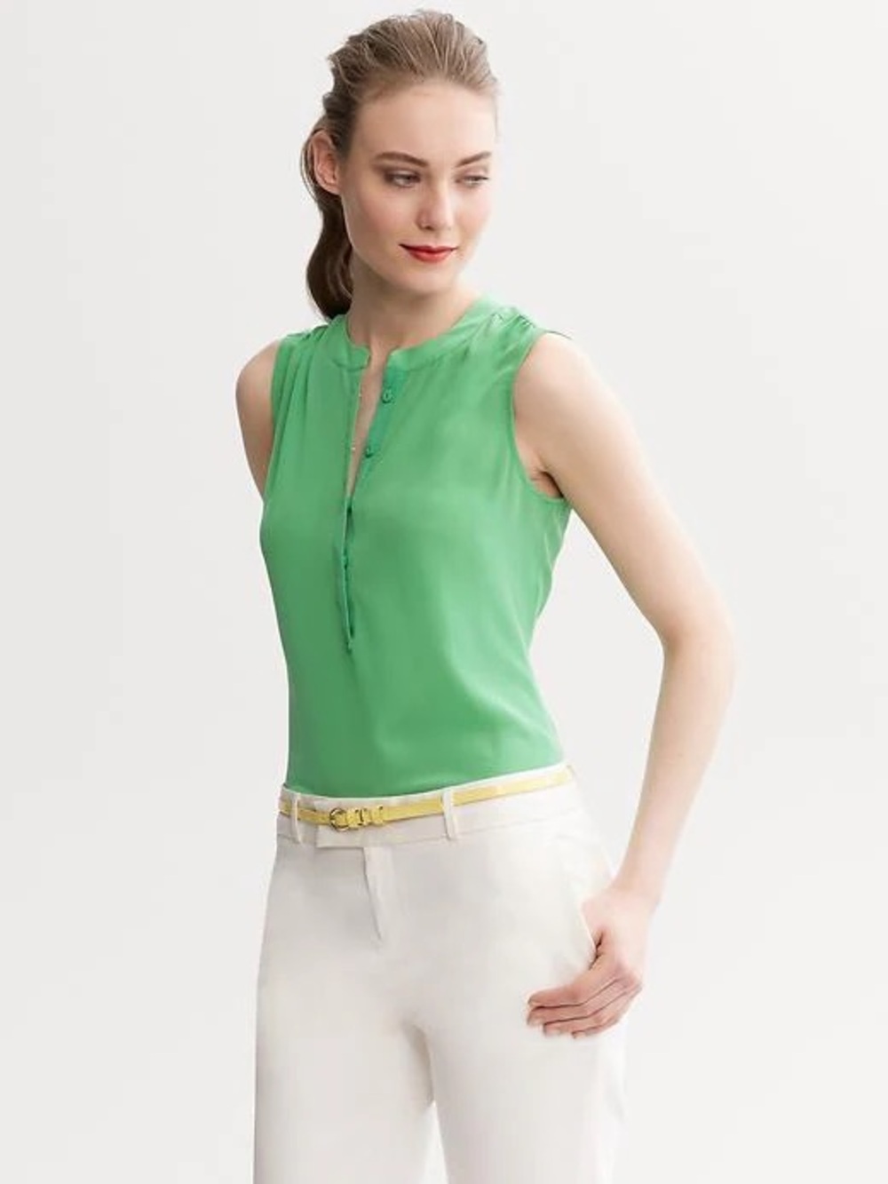 (NAVY) Banana Republic Snap-Front Silk Shell